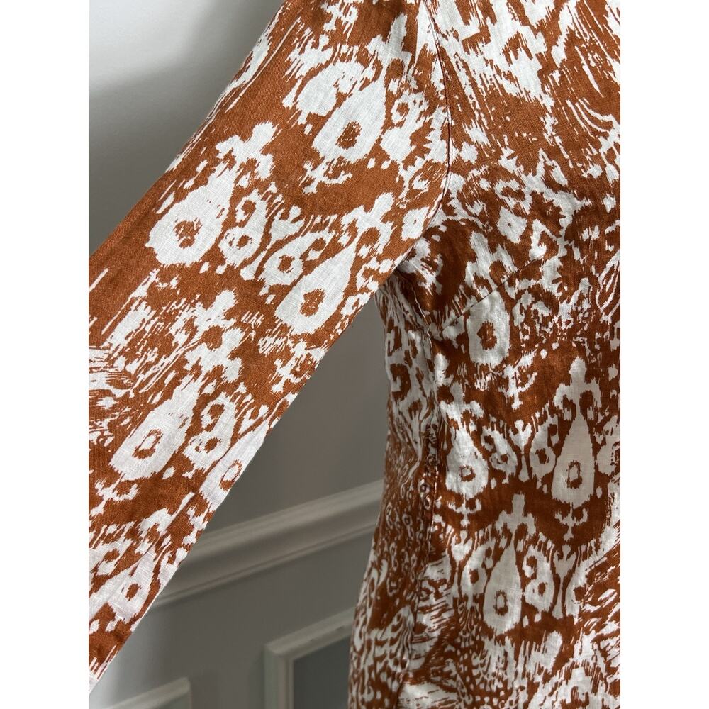 GARNET HILL (8)100% Linen-Button Up Shirt-Rusty White-Abstract-Resortwear-Luxury - Picture 3 of 12